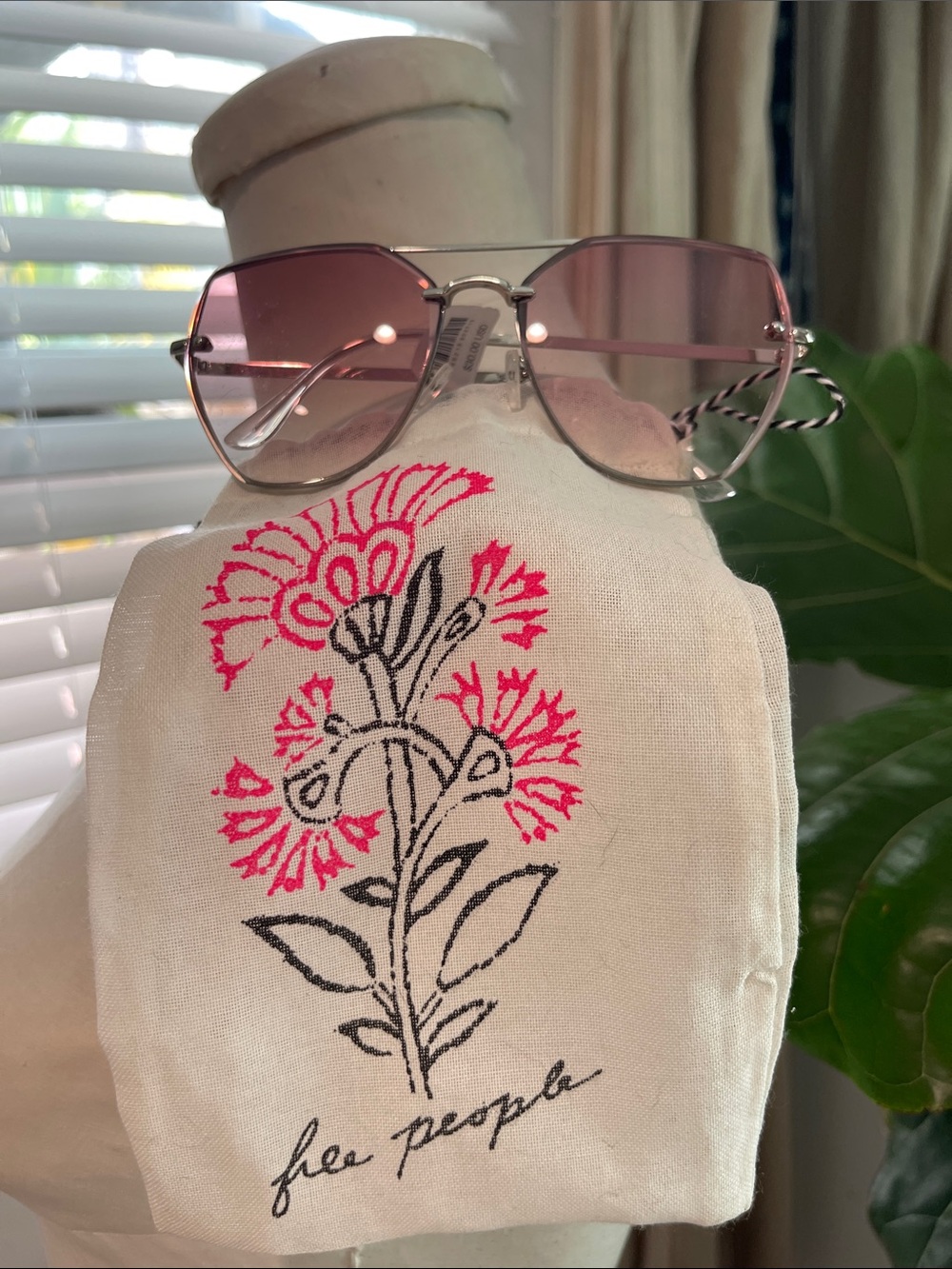 Free People Silver Frame Sunglasses with Pink Lenses
